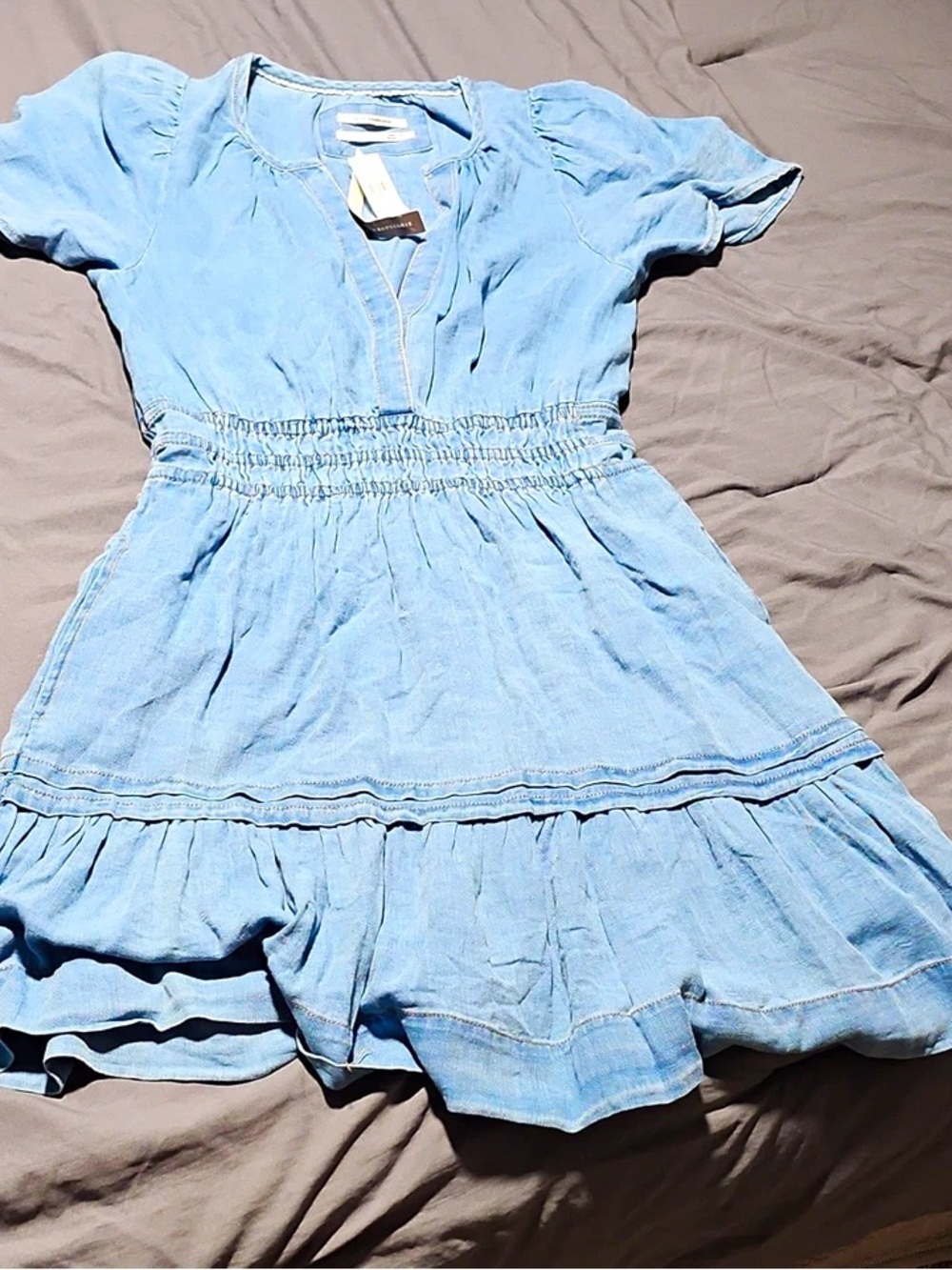 Anthropologie Light Blue Smocked-Waist Midi Dress